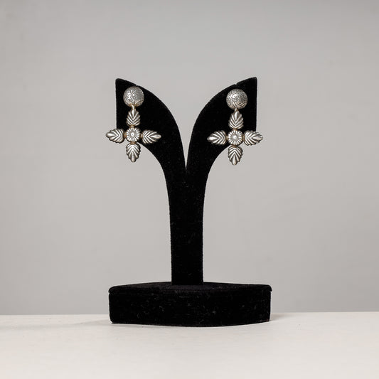 Antique Silver Finish Oxidised Brass Base Stud Earrings