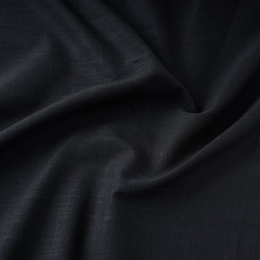 Black - Pre Washed Plain Dyed Cotton Slub Fabric