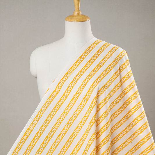 Mango Yellow Striped Sanganeri Block Printing Cotton Fabric