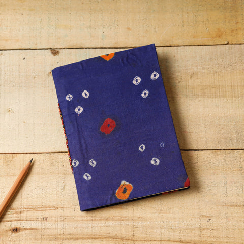 Blue - Bandhani Fabric Cover Handmade Paper Notebook (7 x 5 in)