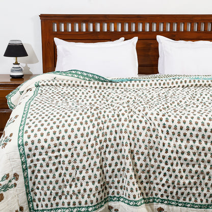 Double - Sanganeri Printed Reversible Soft Cotton Quilt / Blanket (104 x 88 in)