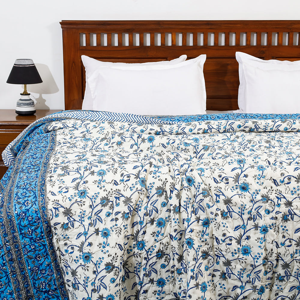  Double - Sanganeri Printed Reversible Soft Cotton Quilt / Blanket 