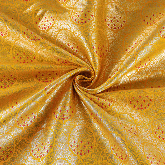 Yellow - Banarasi Weaving Brocade Zari with Meena Buti Silk Fabric