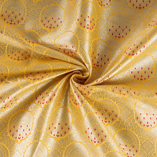 Yellow - Banarasi  Weaving Brocade Zari with Meena Buti Silk Fabric