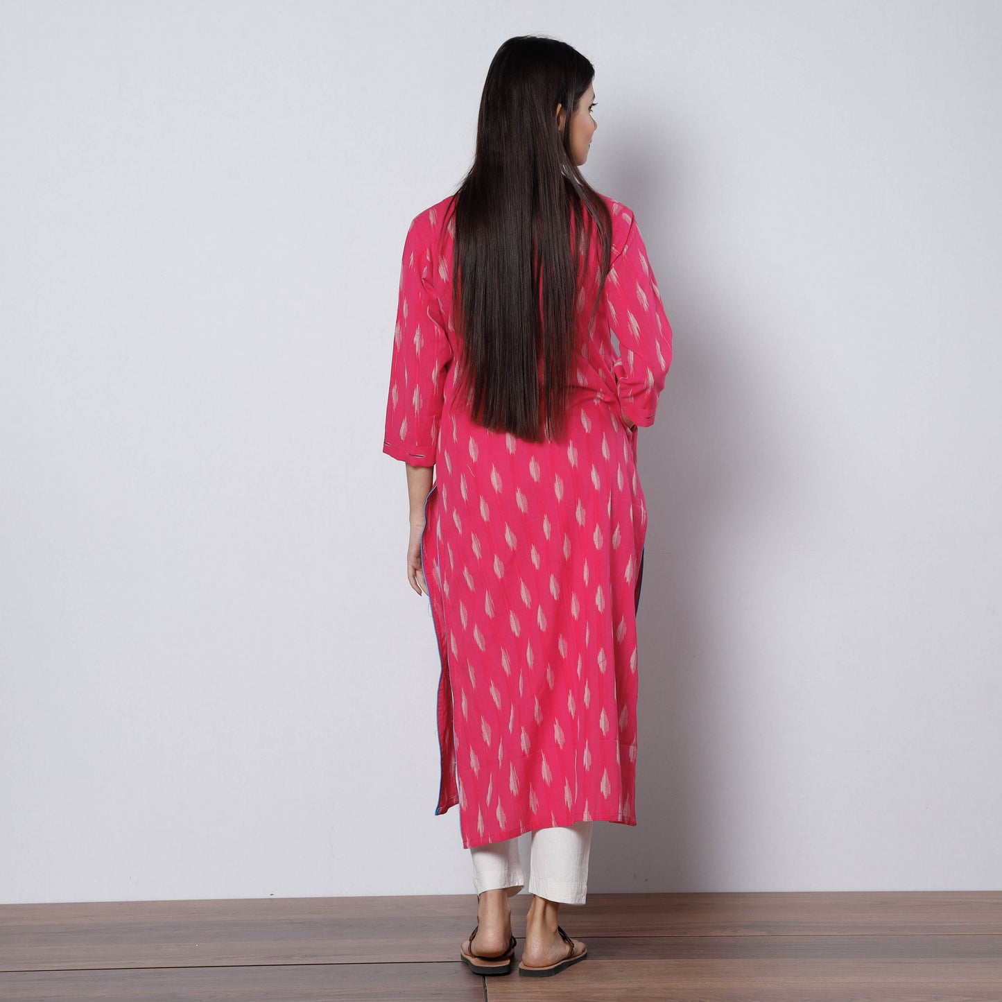 Pink - Pochampally Ikat Weave Cotton Long Straight Kurta