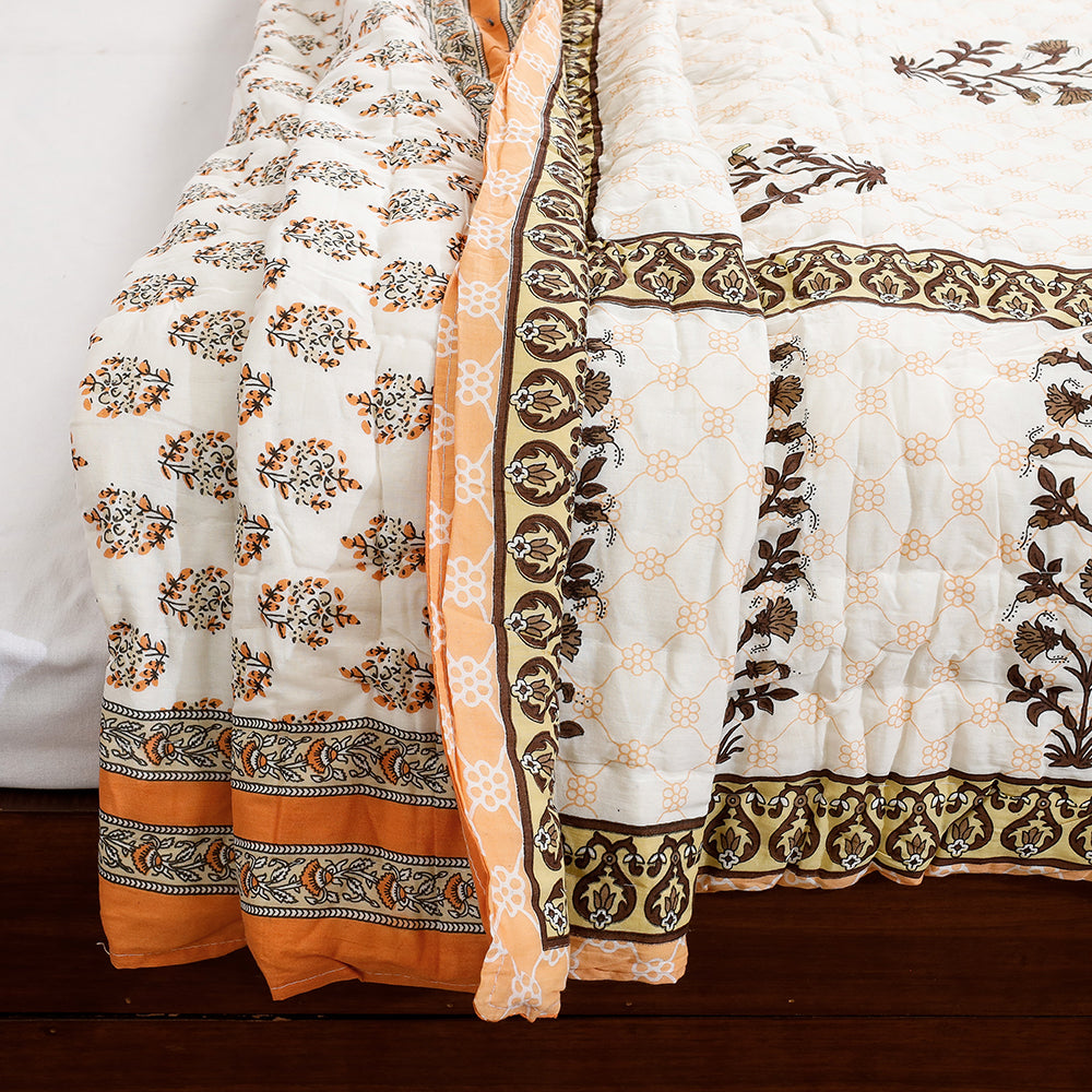 Double - Sanganeri Printed Reversible Soft Cotton Quilt / Blanket (104 x 88 in)