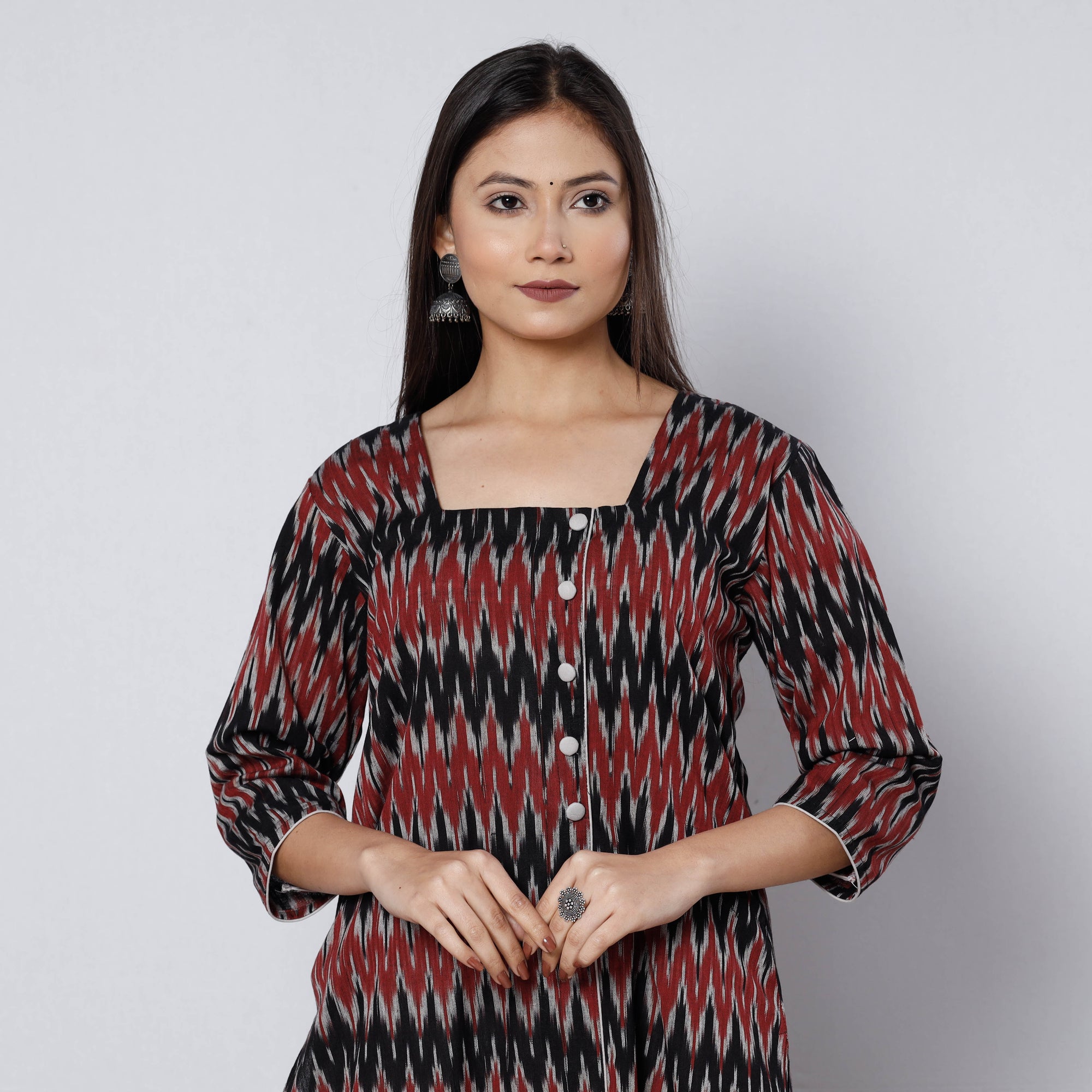 Buy Pochampally Ikat Weave Cotton Long Straight Kurta Online at iTokri.com