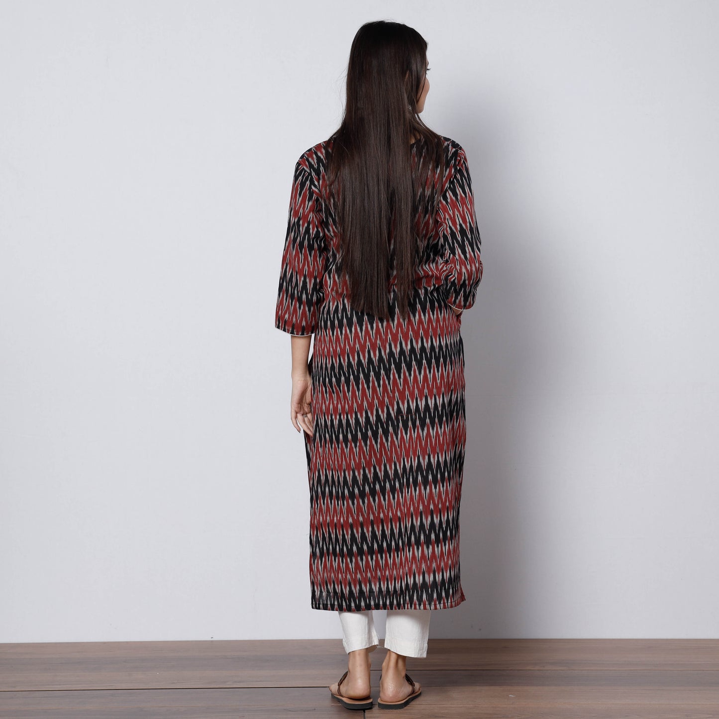 Multicolor - Black Pochampally Ikat Weave Cotton Long Straight Kurta