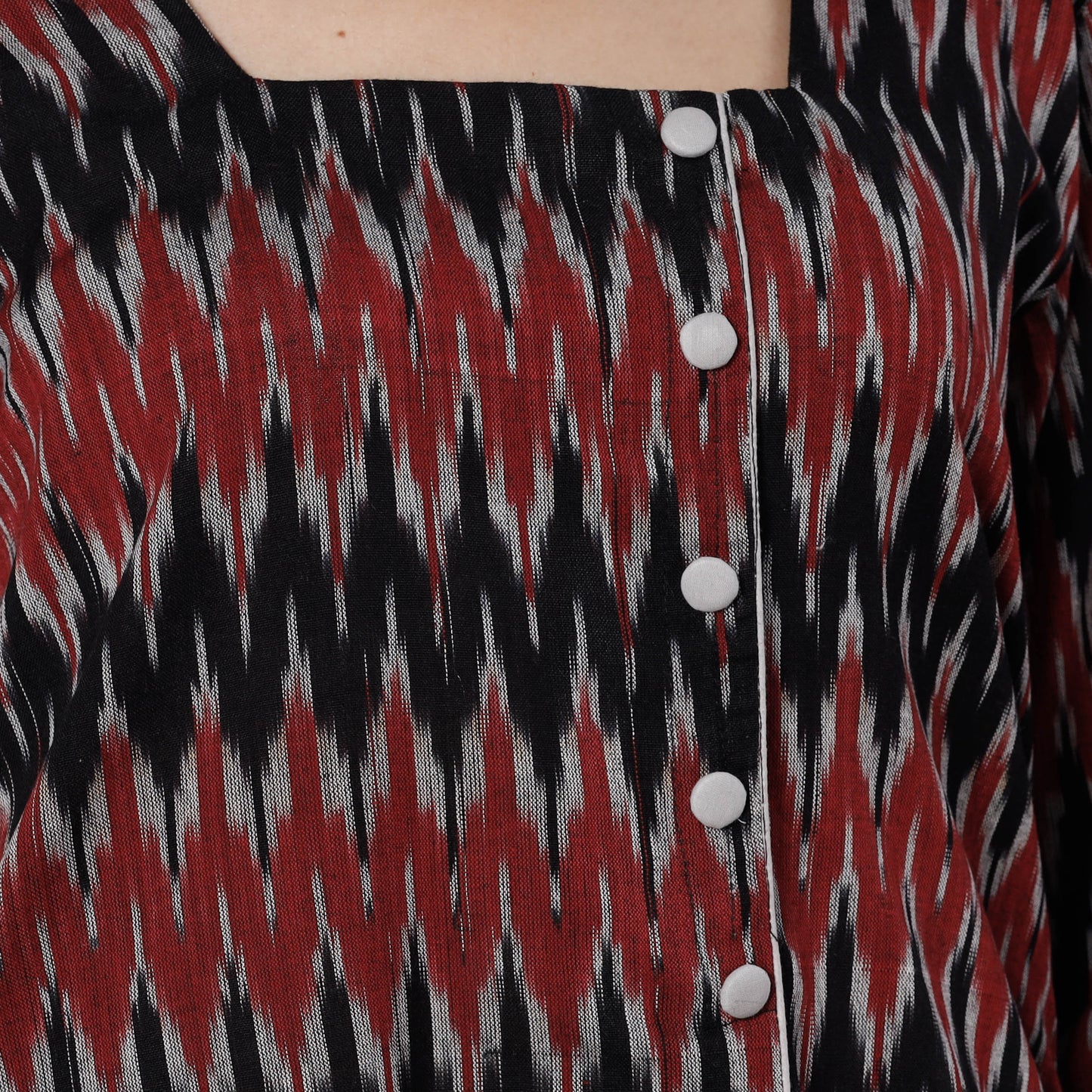 Multicolor - Black Pochampally Ikat Weave Cotton Long Straight Kurta