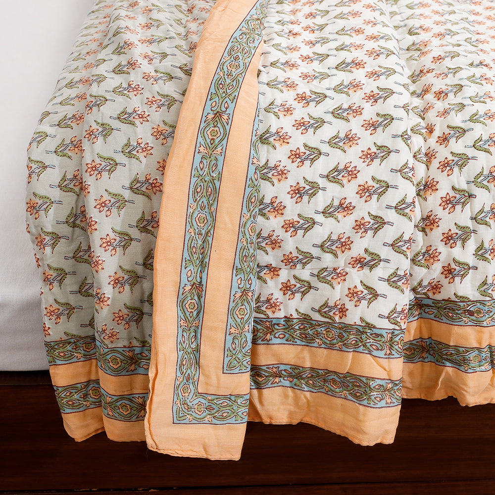  Double - Sanganeri Printed Reversible Soft Cotton Quilt / Blanket 