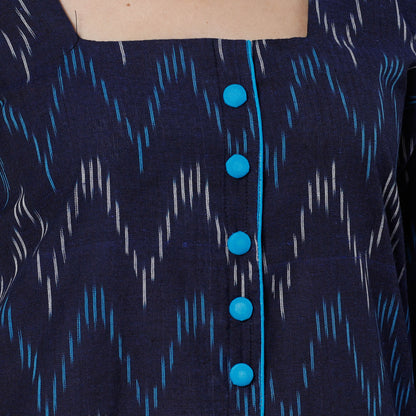 Blue Pochampally Ikat Weave Cotton Long Straight Kurta