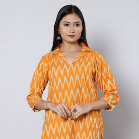 Buy Orange Pochampally Ikat Weave Cotton Long Kurta 