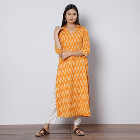 Buy Orange Pochampally Ikat Weave Cotton Long Kurta 