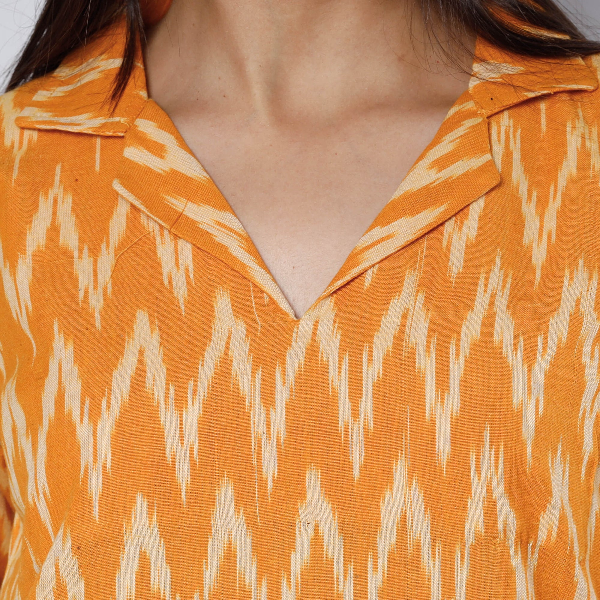 Buy Orange Pochampally Ikat Weave Cotton Long Kurta 