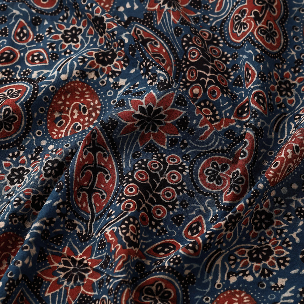 Blue - Ajrakh Hand Block Printed Cotton Fabric 17