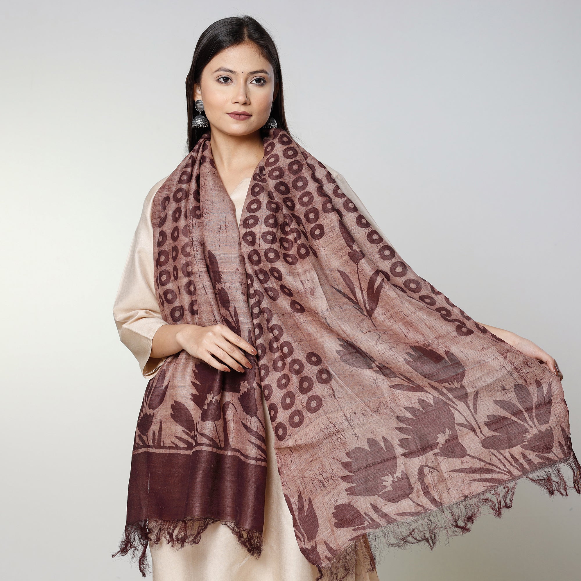 Buy Handloom Block Art Print Tussar Silk Bindaas Stole