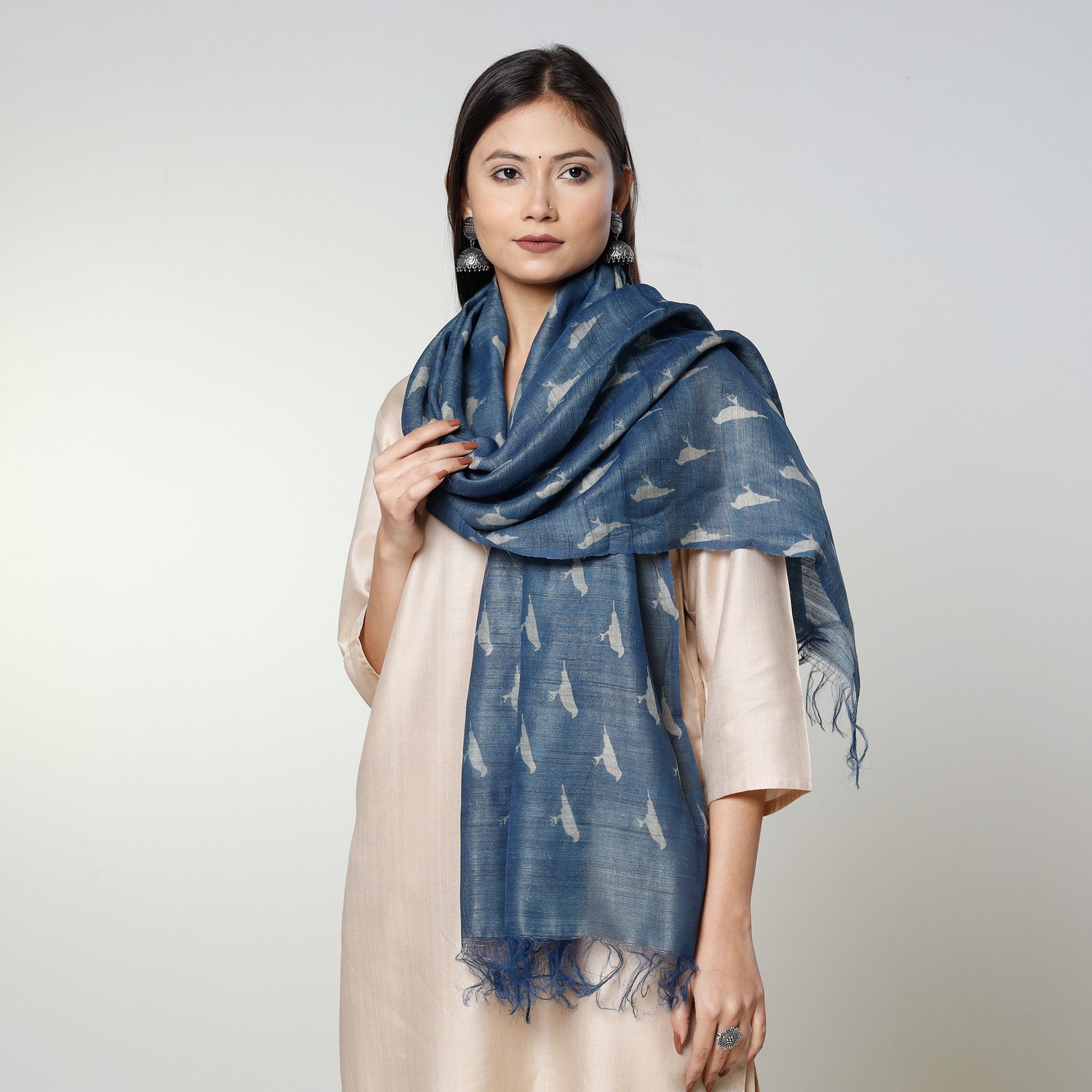 Buy Handloom Block Art Print Tussar Silk Bindaas Stole