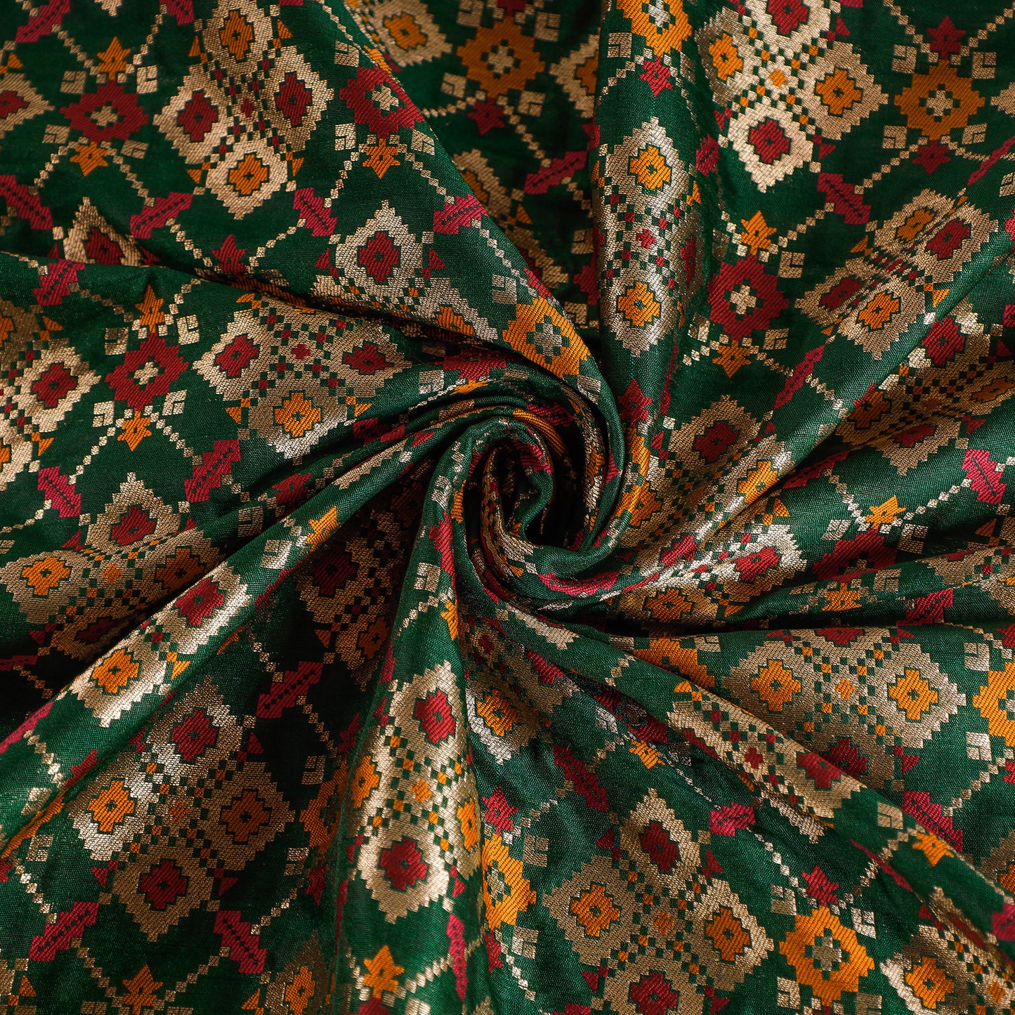 Green - Banarasi Weaving Multi Brocade Silk Fabric
