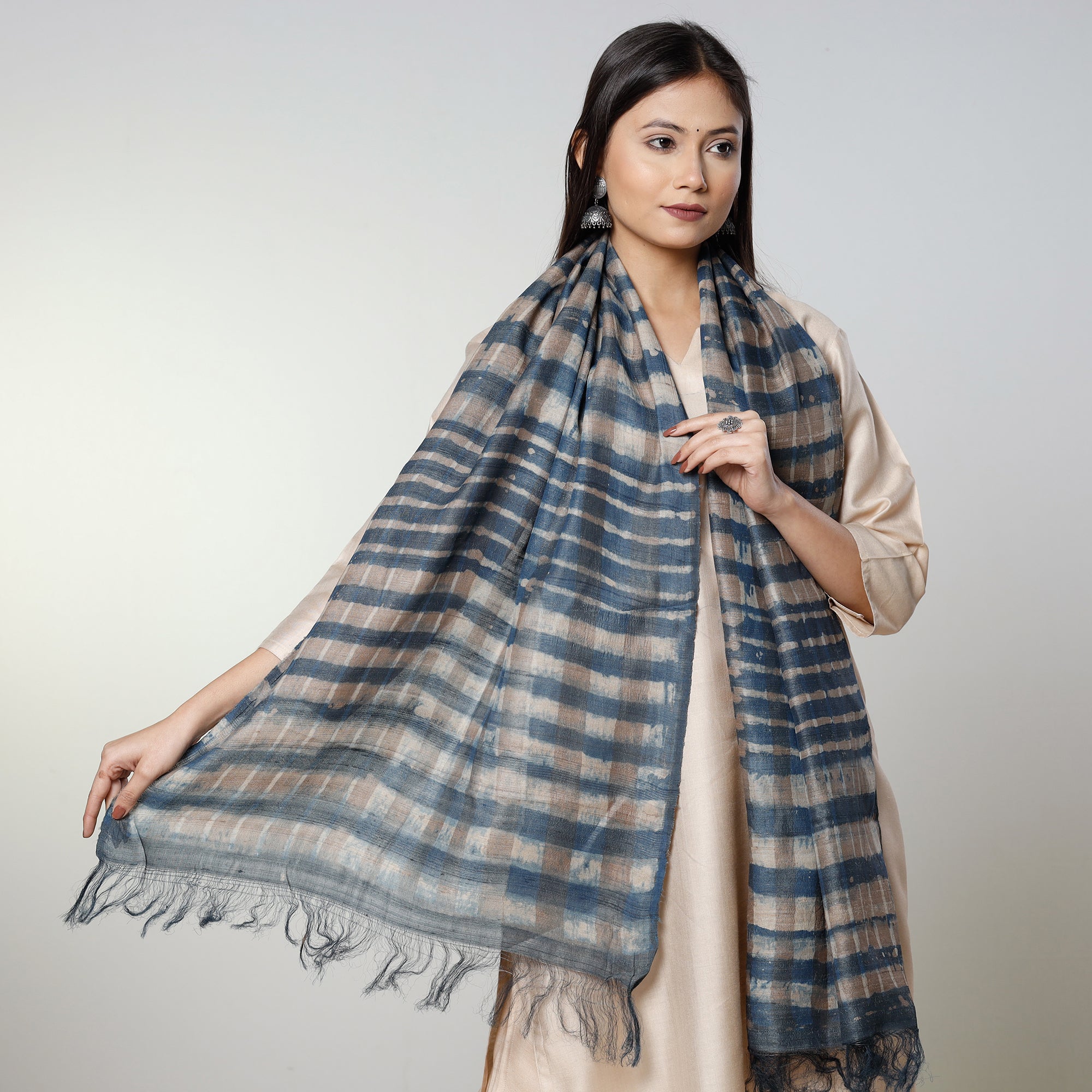 Buy Handloom Block Art Print Tussar Silk Bindaas Stole