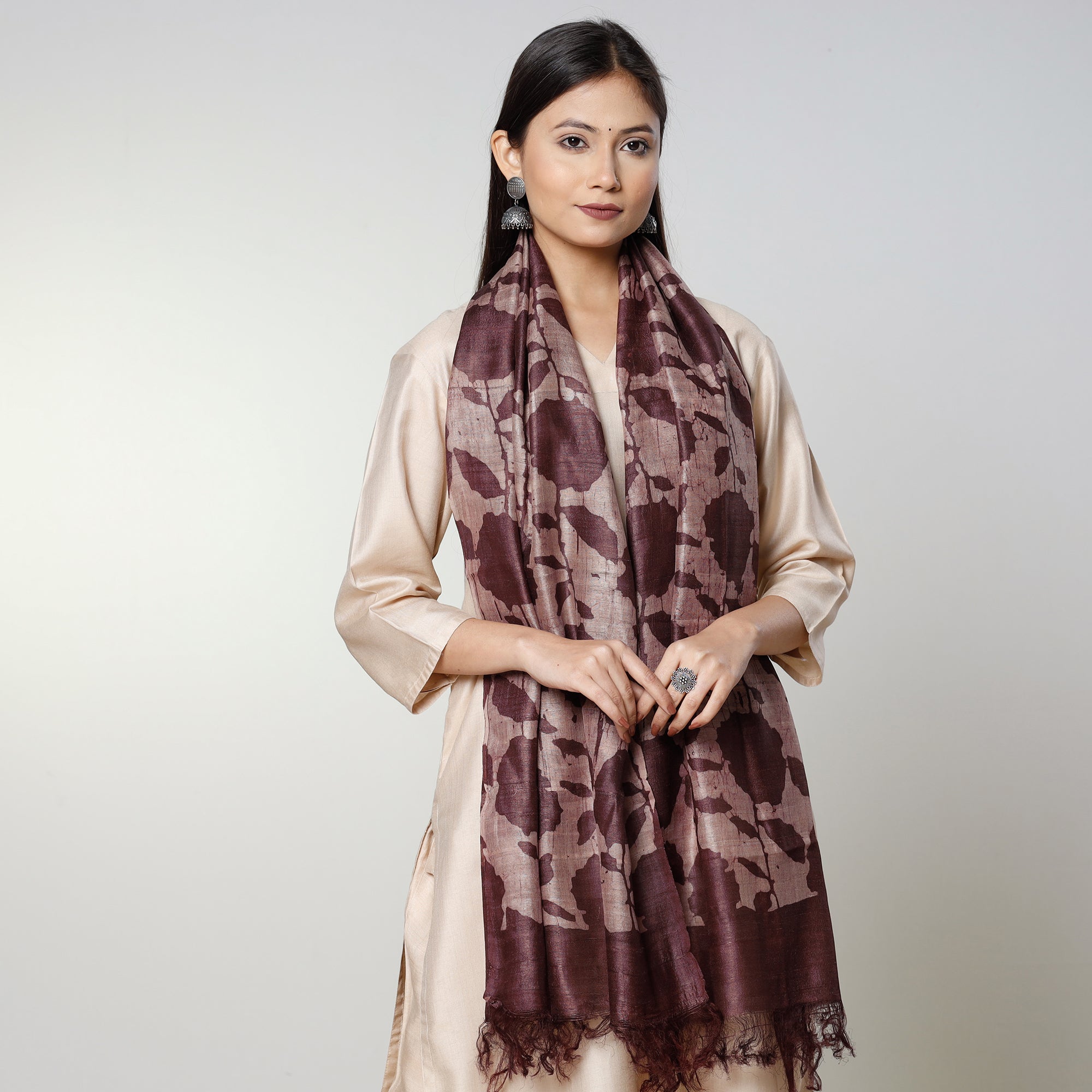 Buy Handloom Block Art Print Tussar Silk Bindaas Stole