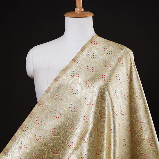 Beige - Banarasi Weaving Brocade Zari with Meena Buti Silk Fabric