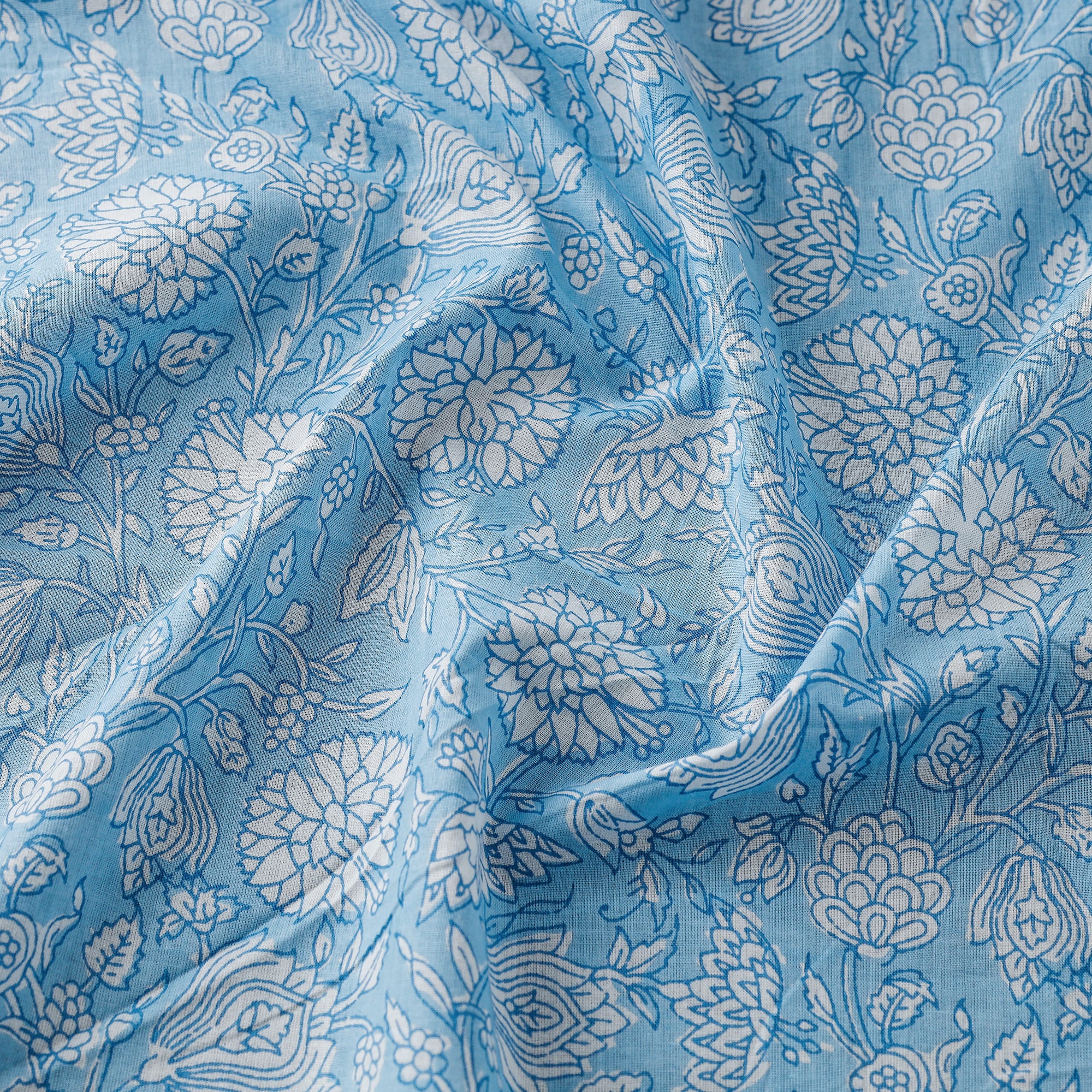 Blue - Sanganeri Block Printed Cotton Fabric