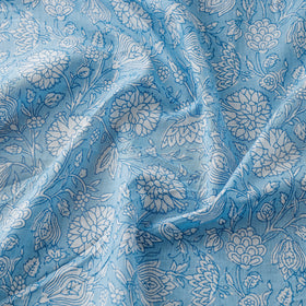 Blue - Sanganeri Block Printed Cotton Fabric