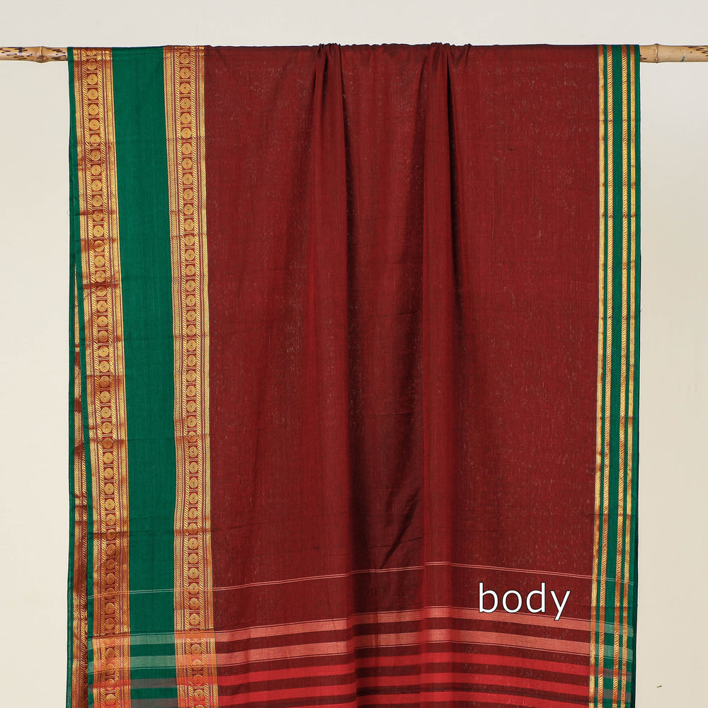 Maroon - Dharwad Cotton Saree with Thread Border