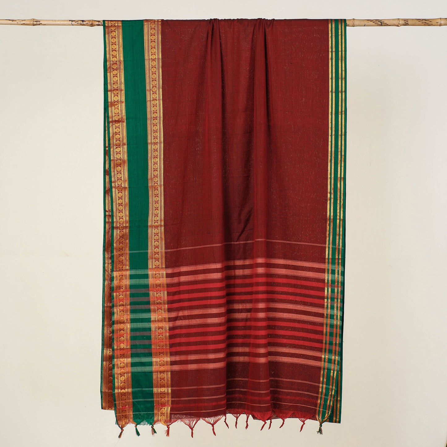 Maroon - Dharwad Cotton Saree with Thread Border