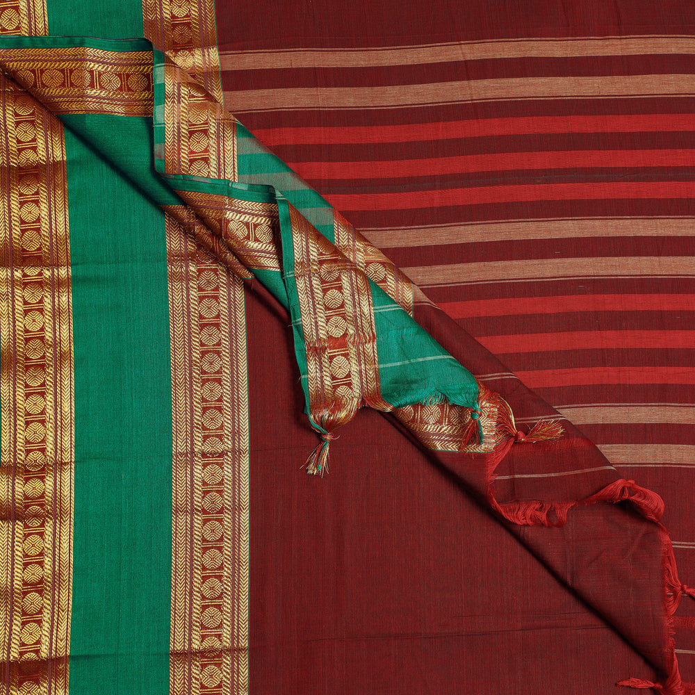 Maroon - Dharwad Cotton Saree with Thread Border