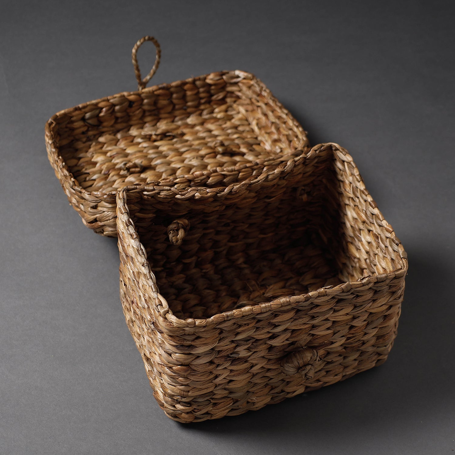  Brown Handcrafted Organic Water Hyacinth Hooded Basket 