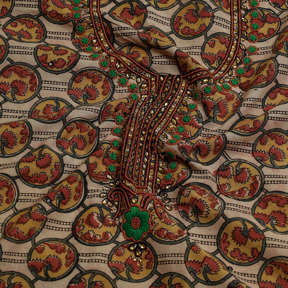 Embroidered Cotton Kalamkari Print Kurta Material (2.65m)