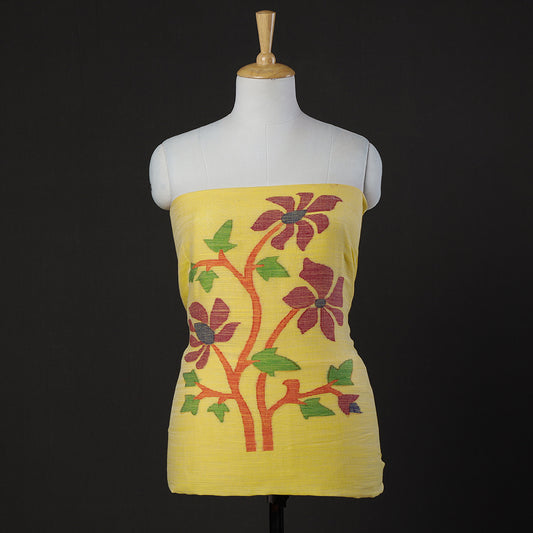 Yellow - Phulia Jamdani Weaving Handloom Cotton Kurti Material - 2.6 M