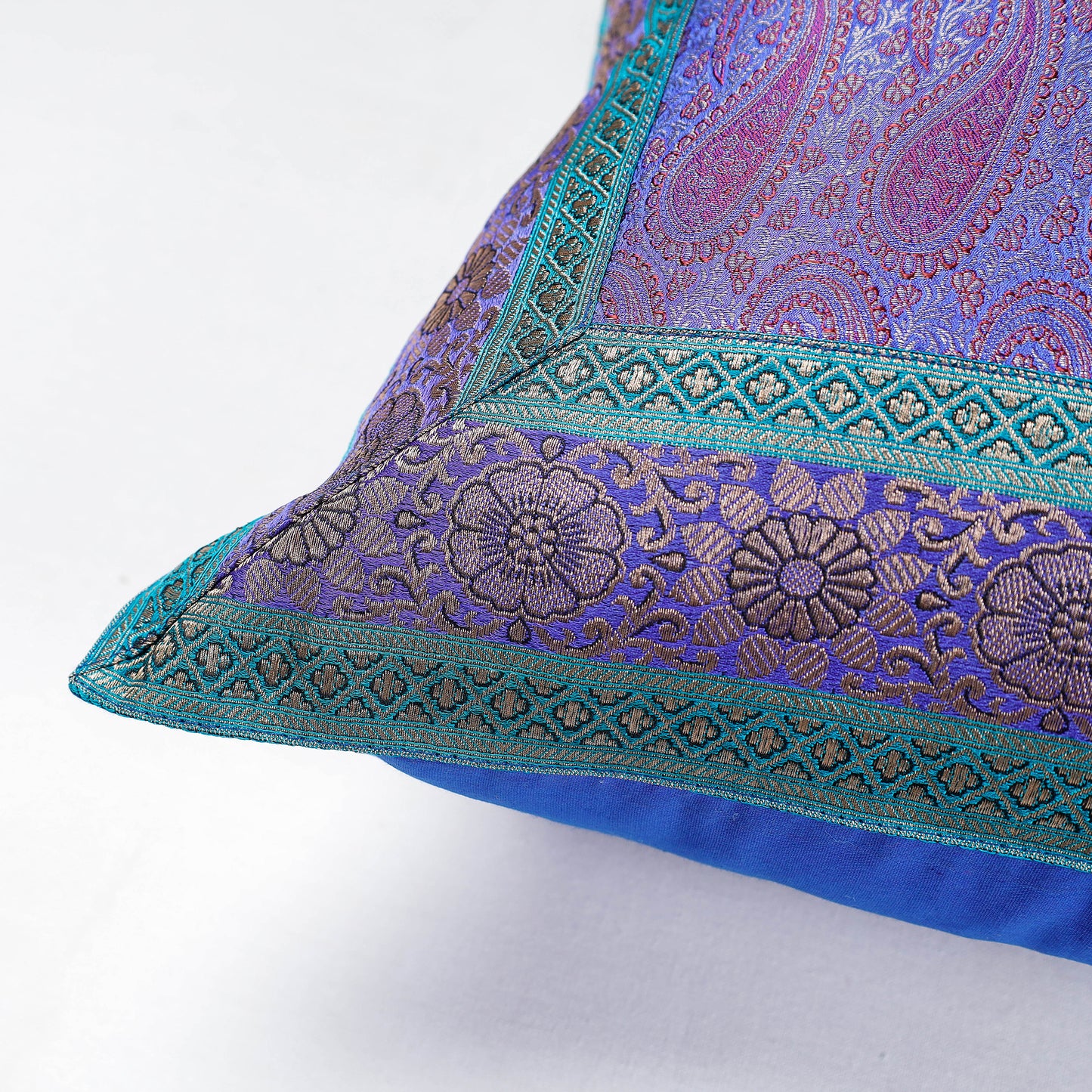 Traditional Pure Banarasi Handwoven Silk Zari Cushion Cover (16 x 16 in)