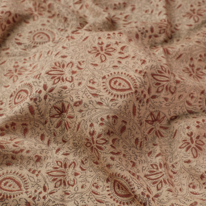 Beige - Pedana Kalamkari Block Printing Handwoven Merino Wool Fabric