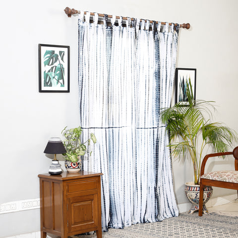 White - Set of 2 Shibori Tie-Dye Cotton Door Curtain (6.6 x 4 feet)