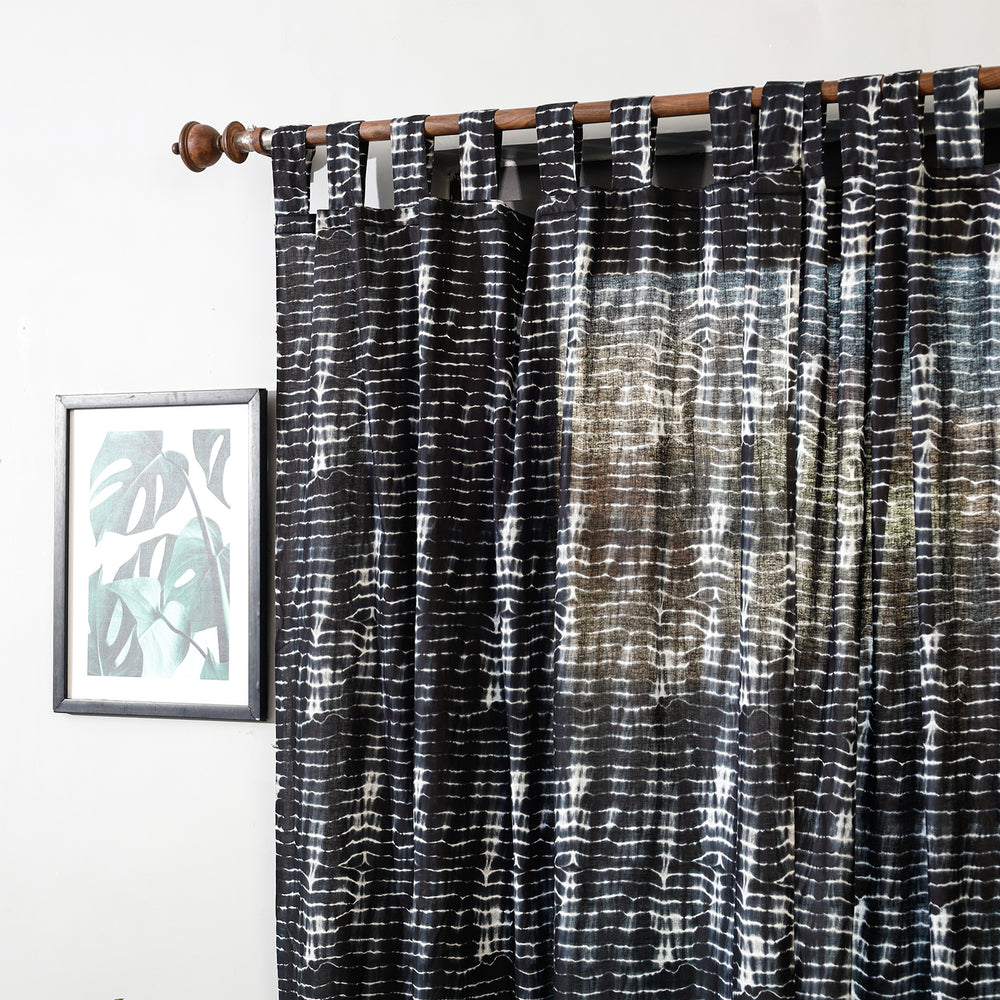 Black - Set of 2 Shibori Tie-Dye Cotton Door Curtain (6.6 x 4 feet)