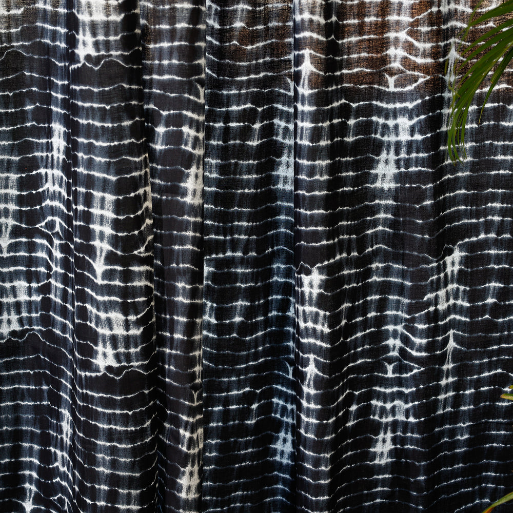 Black - Set of 2 Shibori Tie-Dye Cotton Door Curtain (6.6 x 4 feet)