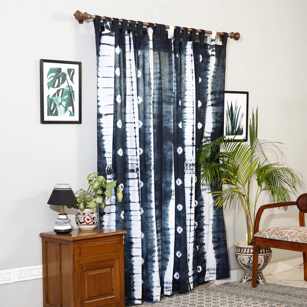 Black - Set of 2 Shibori Tie-Dye Cotton Door Curtain (6.6 x 4 feet)