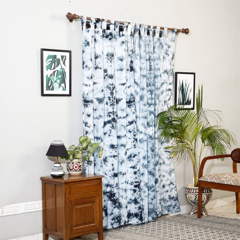 White - Set of 2 Shibori Tie-Dye Cotton Door Curtain (6.6 x 4 feet)