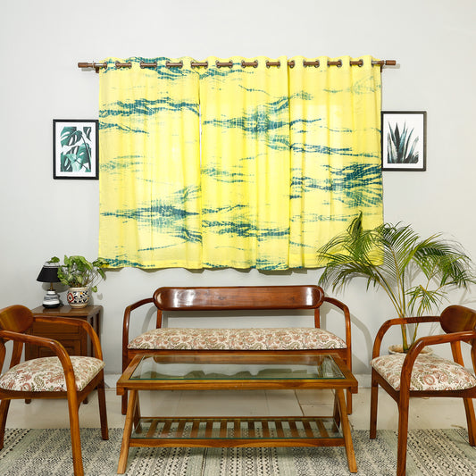 Yellow - Shibori Tie-Dye Cotton Window Curtain (5 x 3 feet) (Single Piece)