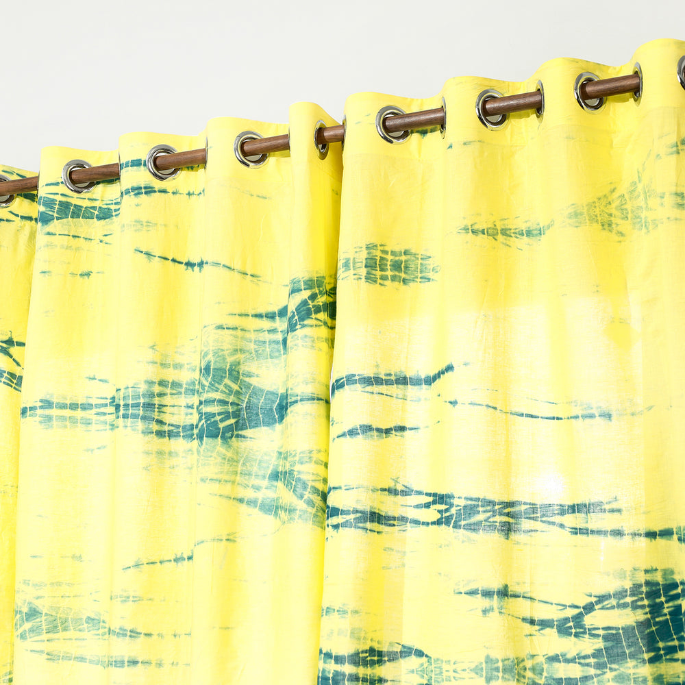 Yellow - Shibori Tie-Dye Cotton Window Curtain (5 x 3 feet) (Single Piece)