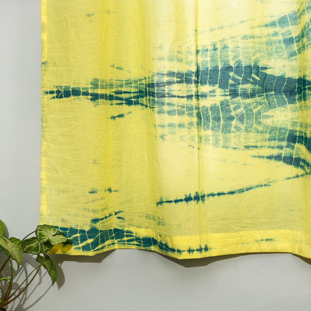 Yellow - Shibori Tie-Dye Cotton Window Curtain (5 x 3 feet) (Single Piece)