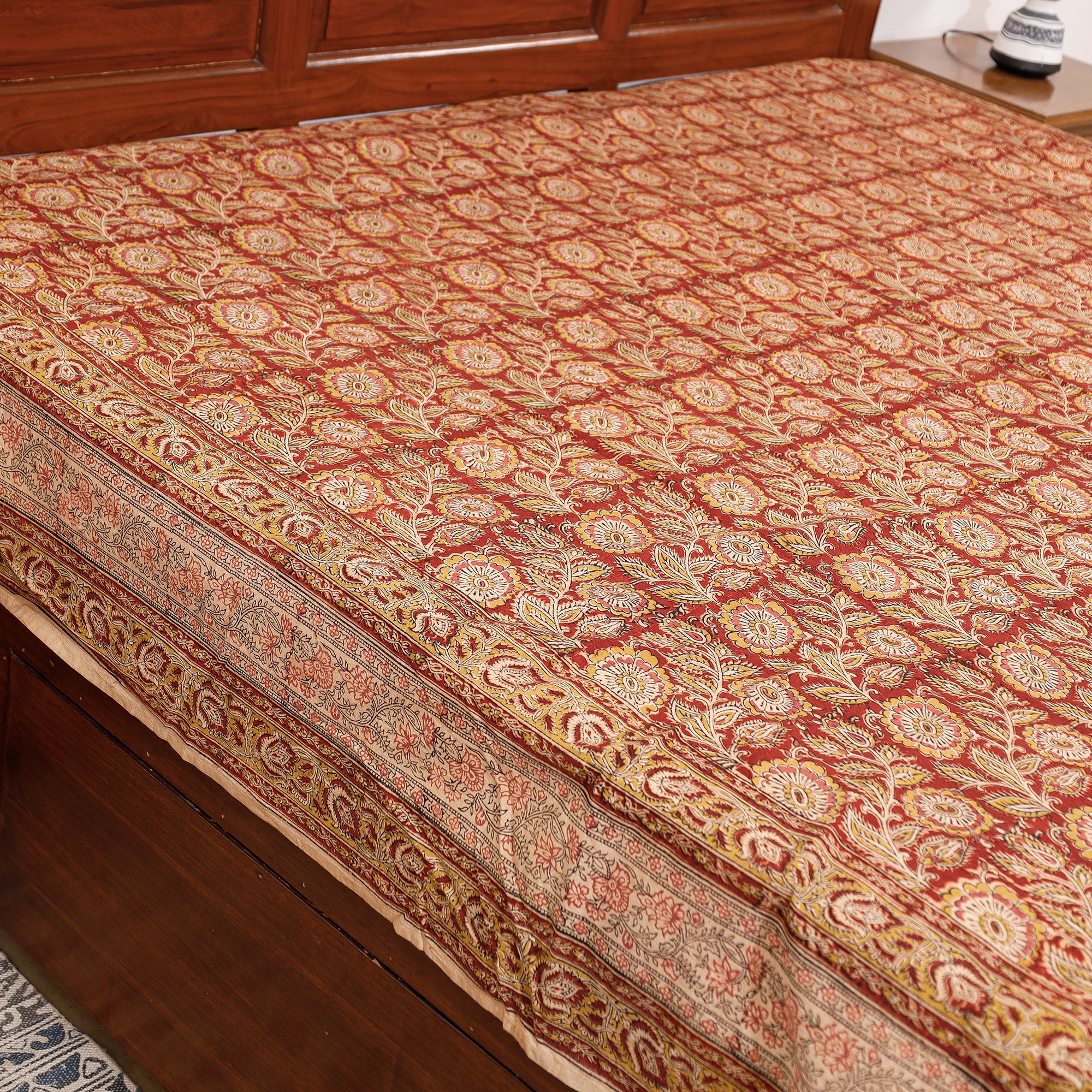 Buy Pedana Kalamkari Block Printing Cotton Double Bed Cover Online at iTokri.com