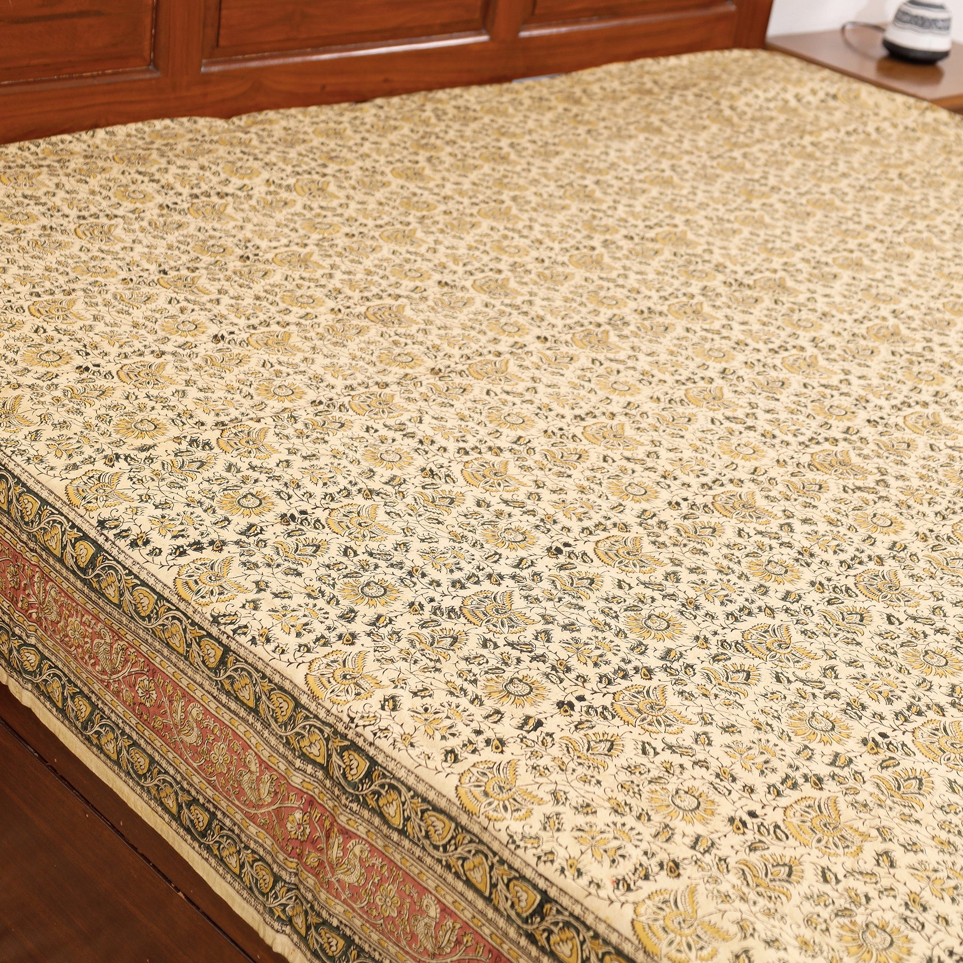 Buy Pedana Kalamkari Block Printing Cotton Double Bed Cover Online at iTokri.com
