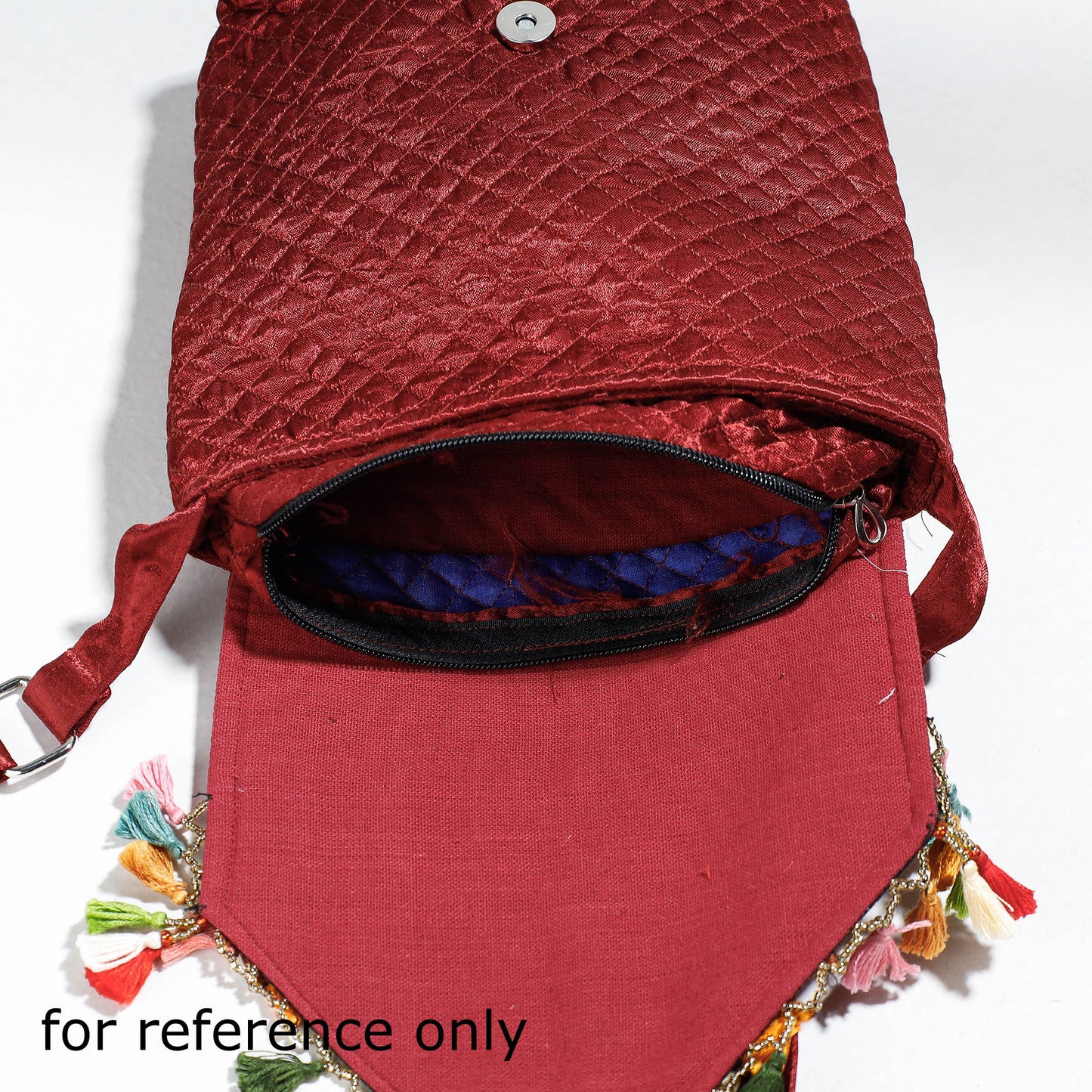 Brown - Soof Stitch Embroidery Pure Handloom Mashru Silk Sling Flap Bag