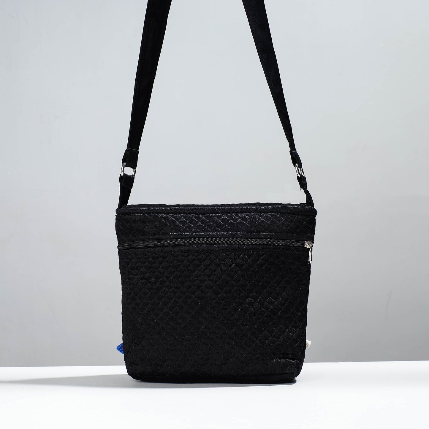 Black - Soof Stitch Embroidery Pure Handloom Mashru Silk Sling Flap Bag