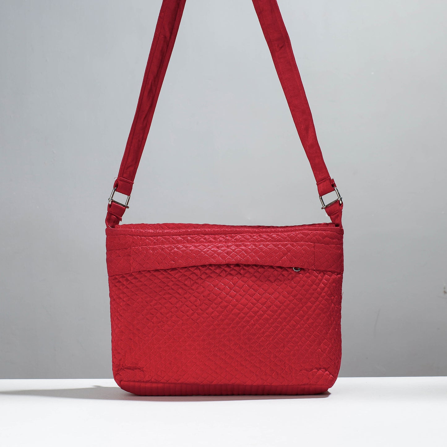 Red - Soof Stitch Embroidery Pure Handloom Mashru Silk Sling Flap Bag