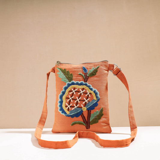 Orange - Aari Hand Embroidery Cotton Duck Sling Bag