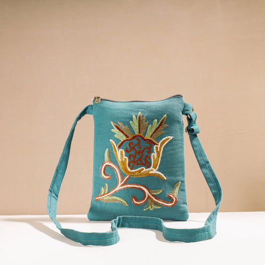 Blue - Aari Hand Embroidery Cotton Duck Sling Bag